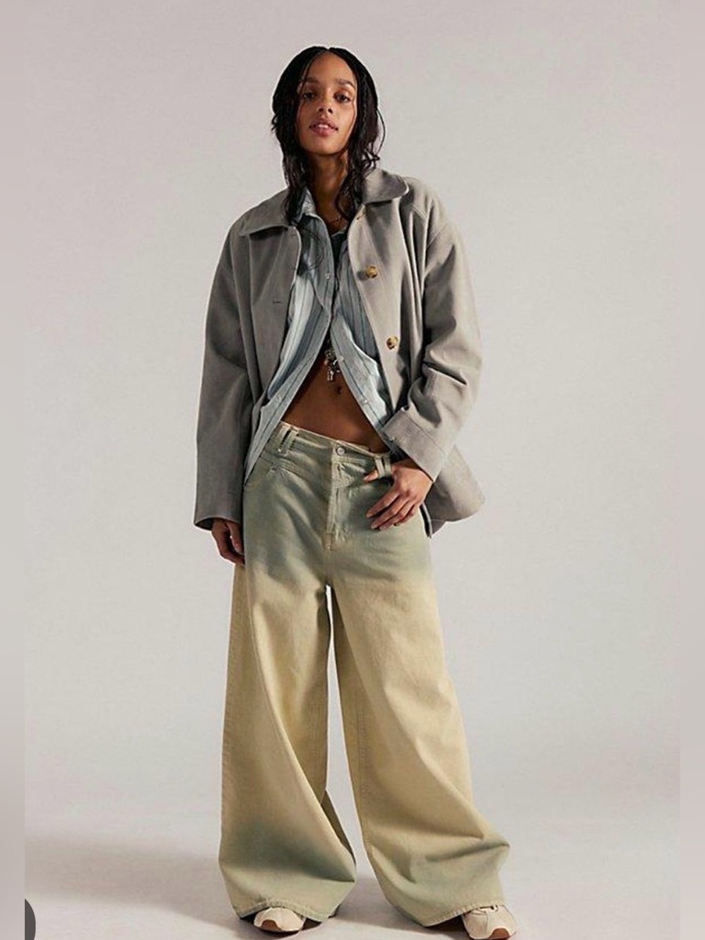 Free People Give And Take Extra Baggy Wide Jeans We The Free Shaded Lime